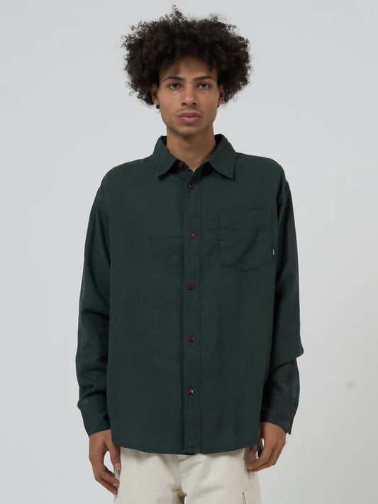 THRILLS // Hemp Minimal Oversize Long Sleeve Shirt DEEP EMERALD