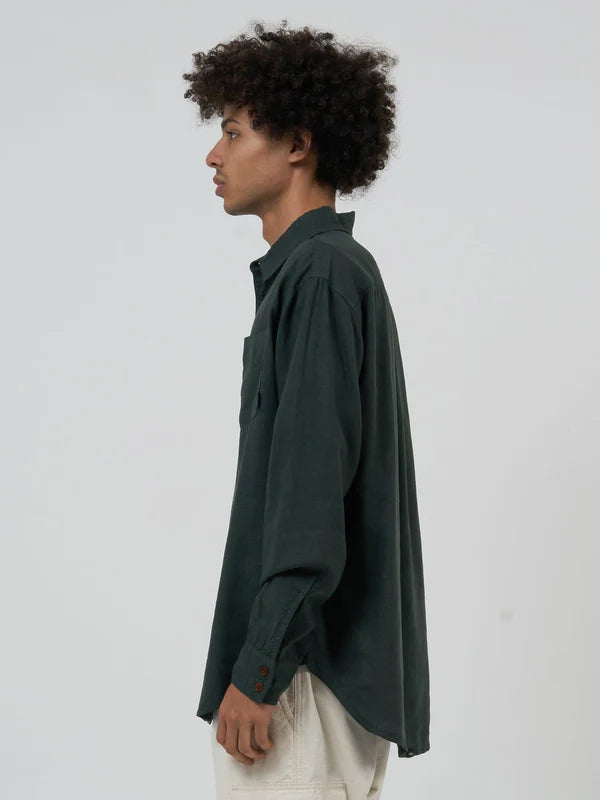 THRILLS // Hemp Minimal Oversize Long Sleeve Shirt DEEP EMERALD