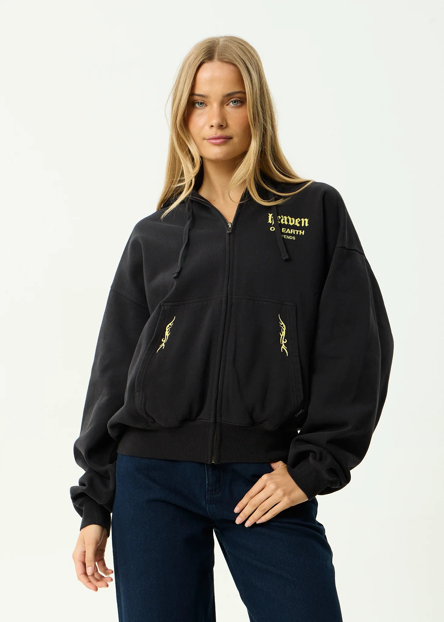 AFENDS // Heaven Boxy Zip Hood STONE BLACK