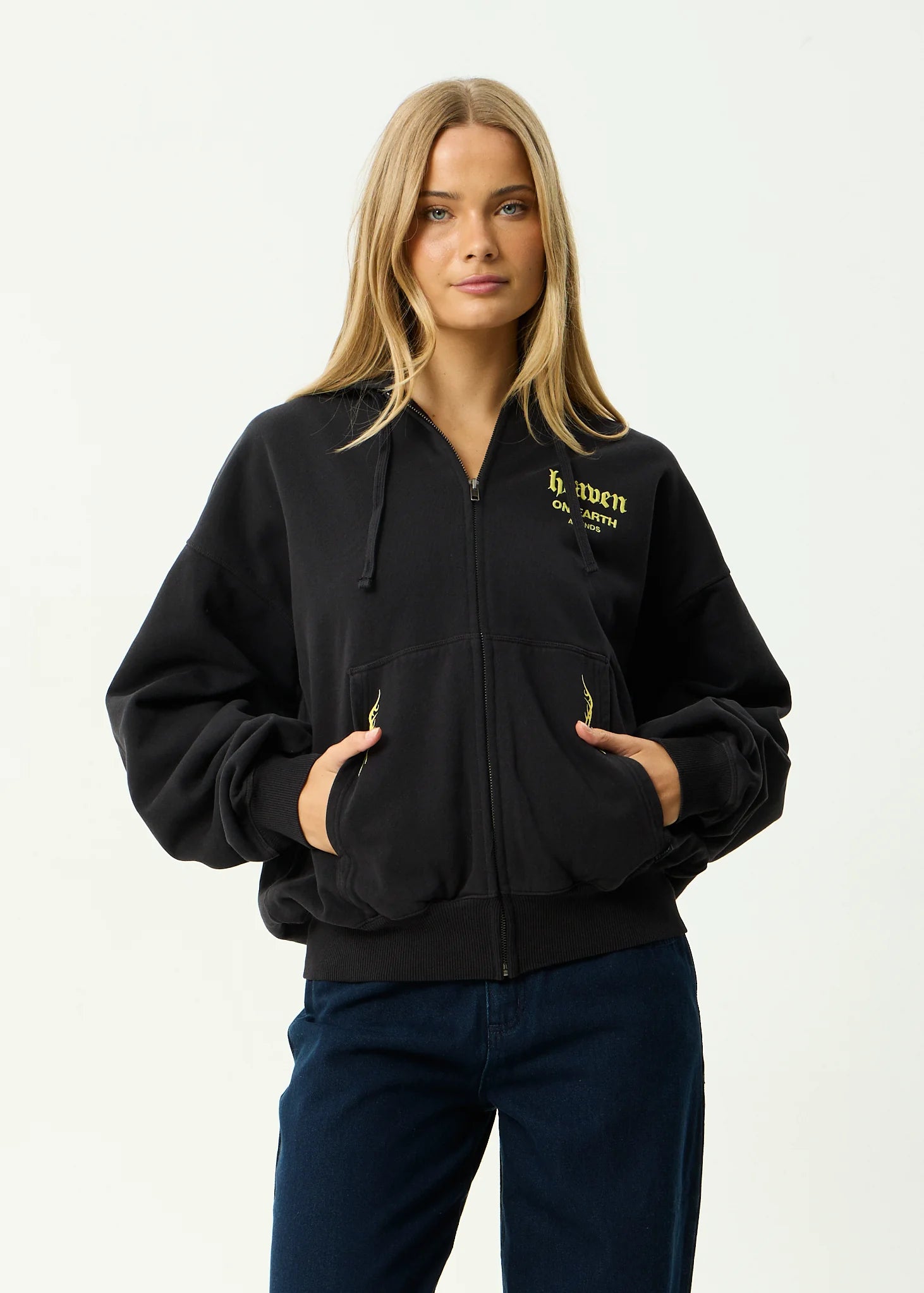 AFENDS // Heaven Boxy Zip Hood STONE BLACK