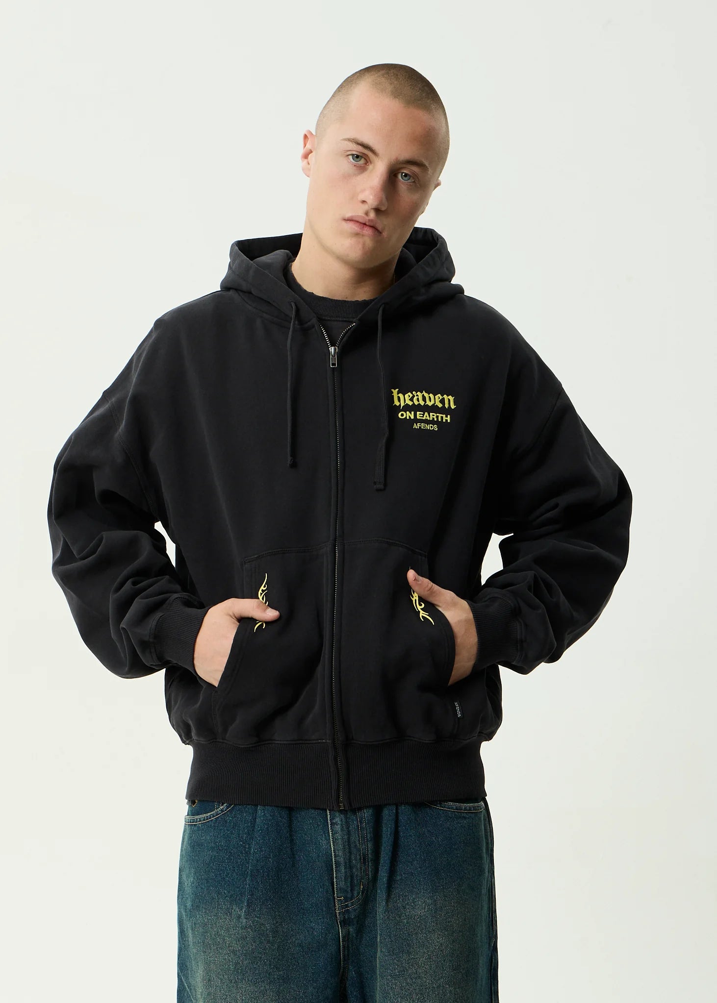 AFENDS // Heaven Boxy Zip Hood STONE BLACK