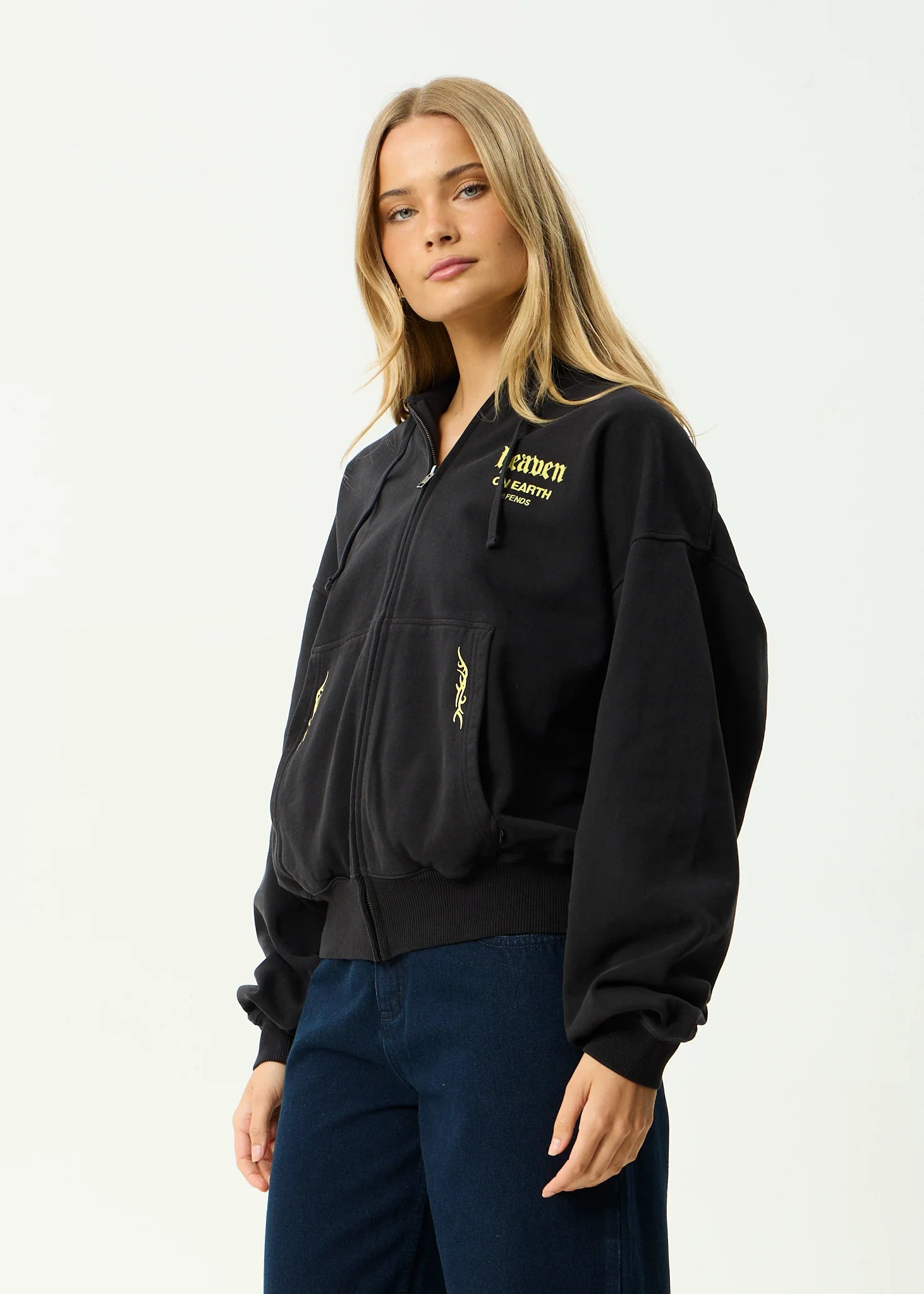 AFENDS // Heaven Boxy Zip Hood STONE BLACK