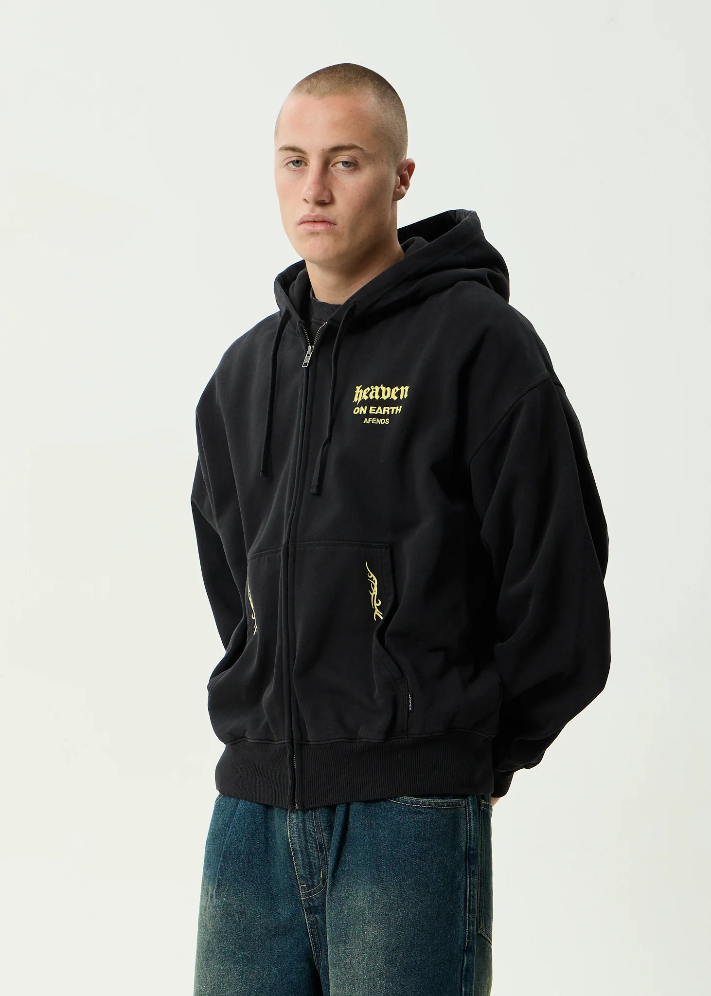 AFENDS // Heaven Boxy Zip Hood STONE BLACK