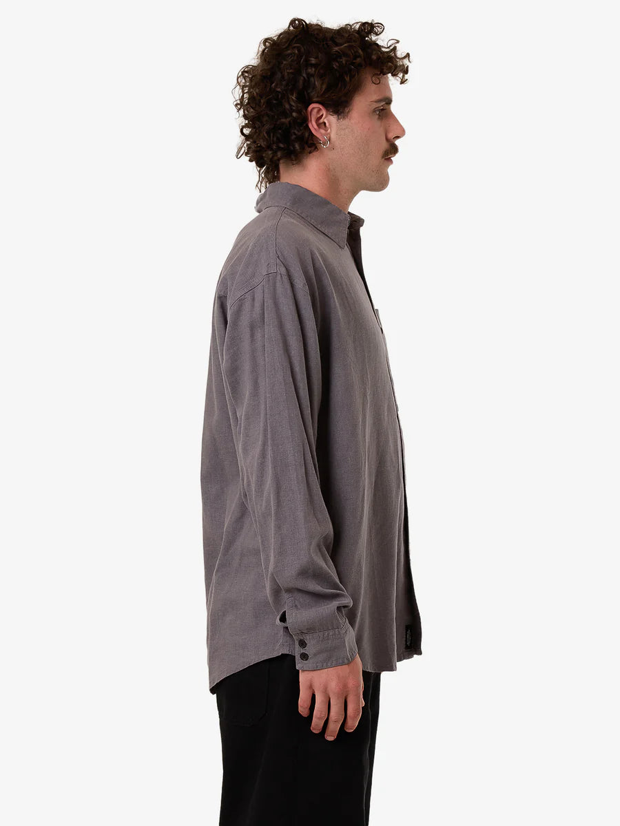 THRILLS // Hemp Minimal Thrills Oversize Long Sleeve Shirt GREY ASH