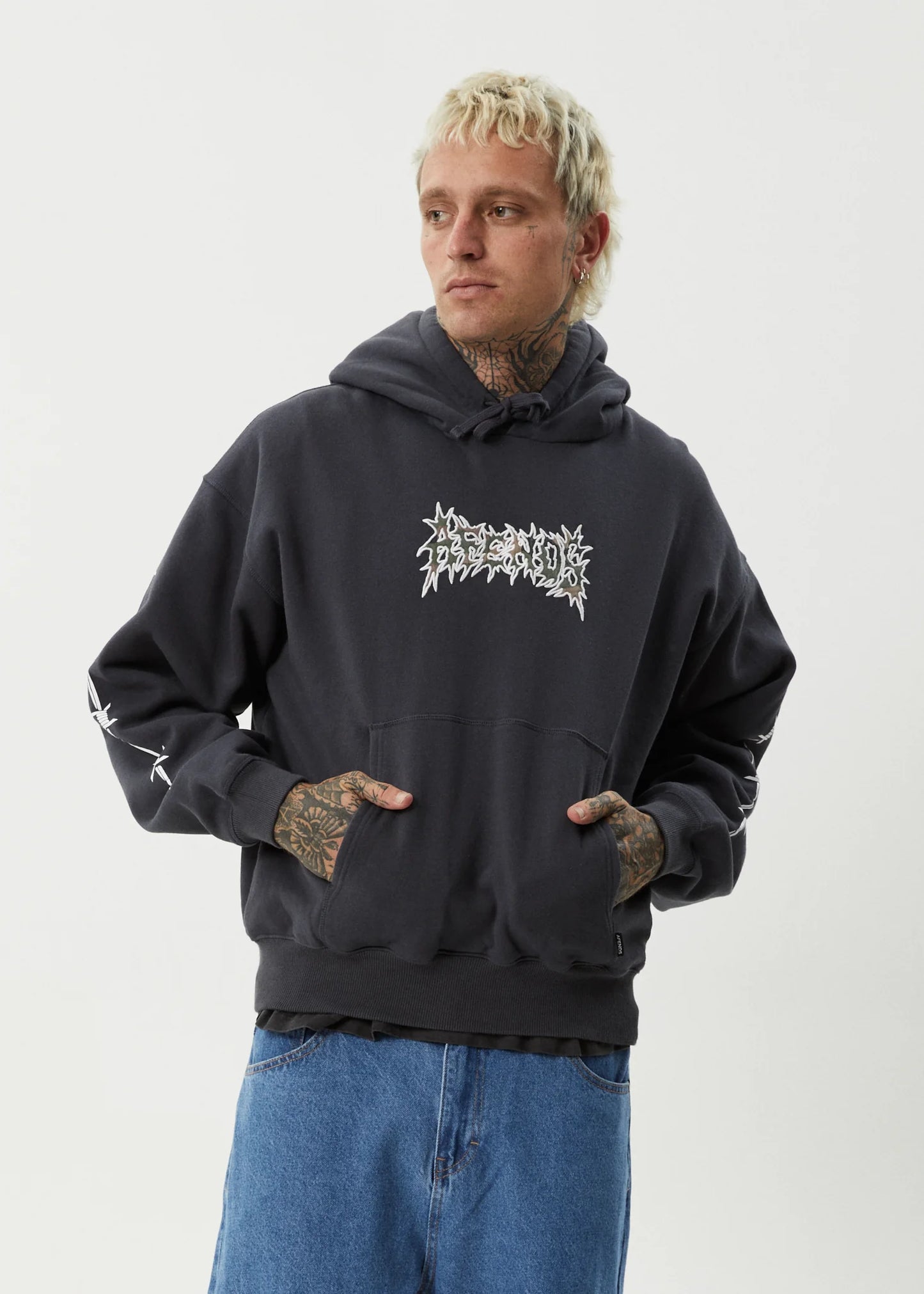 AFENDS // Hidden Boxy Pull On Hood CHARCOAL