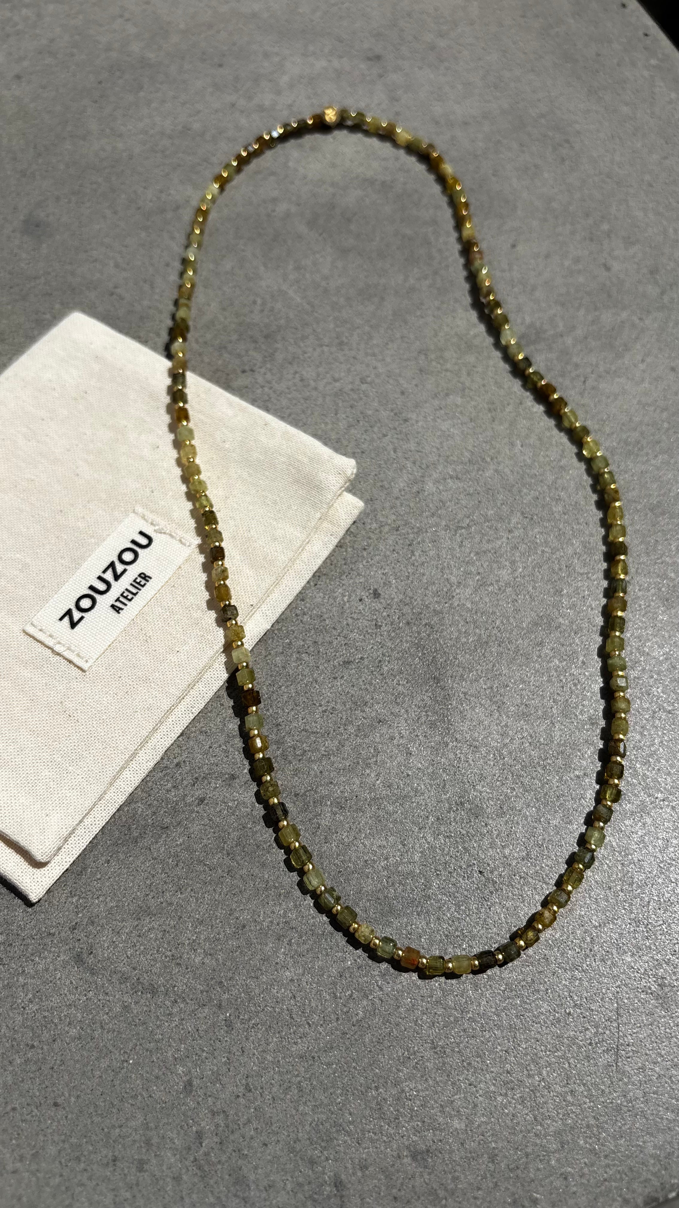 Green Garnet / Gold Bead Necklace