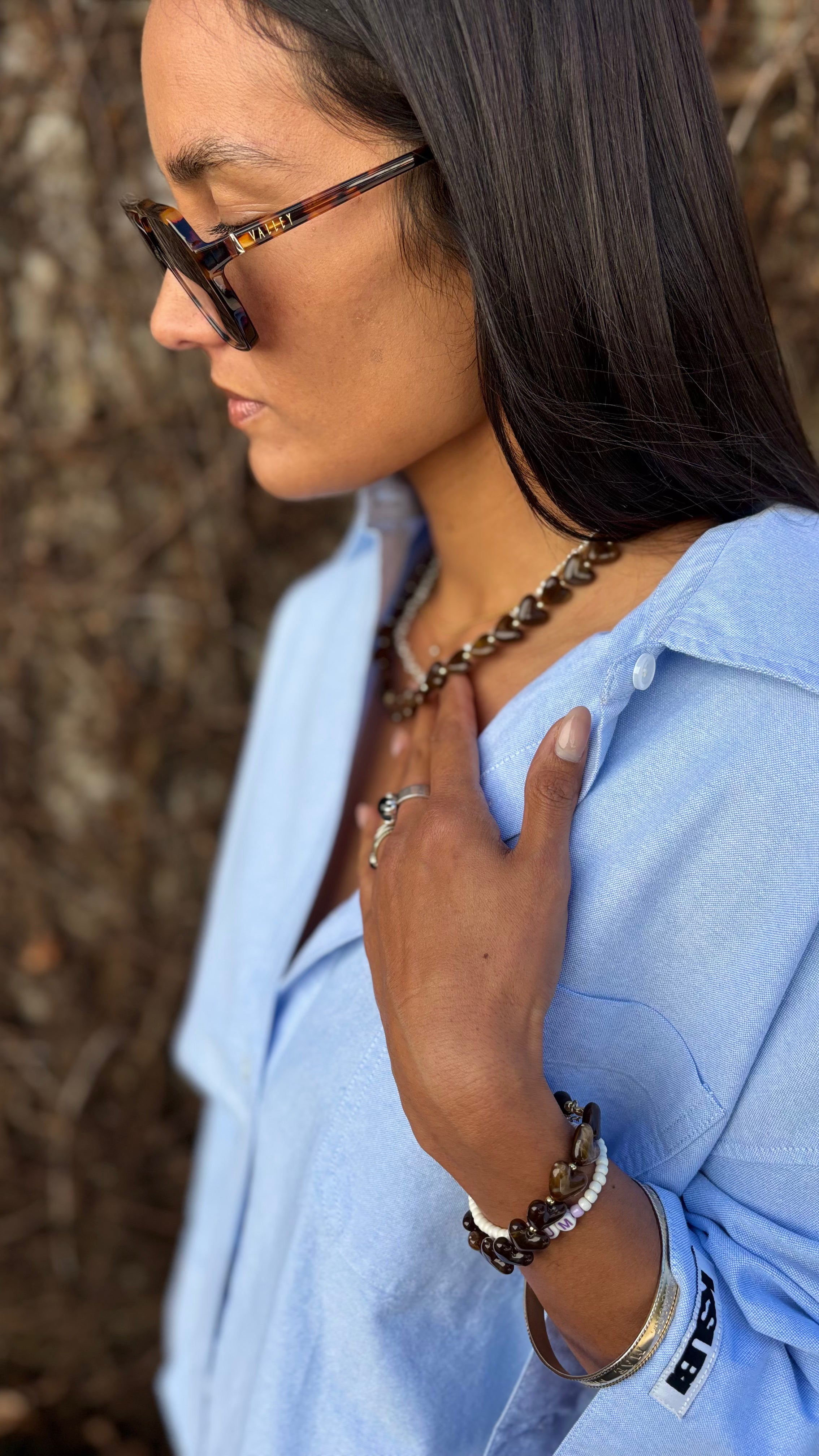 Beaded Heart Bracelet BROWN
