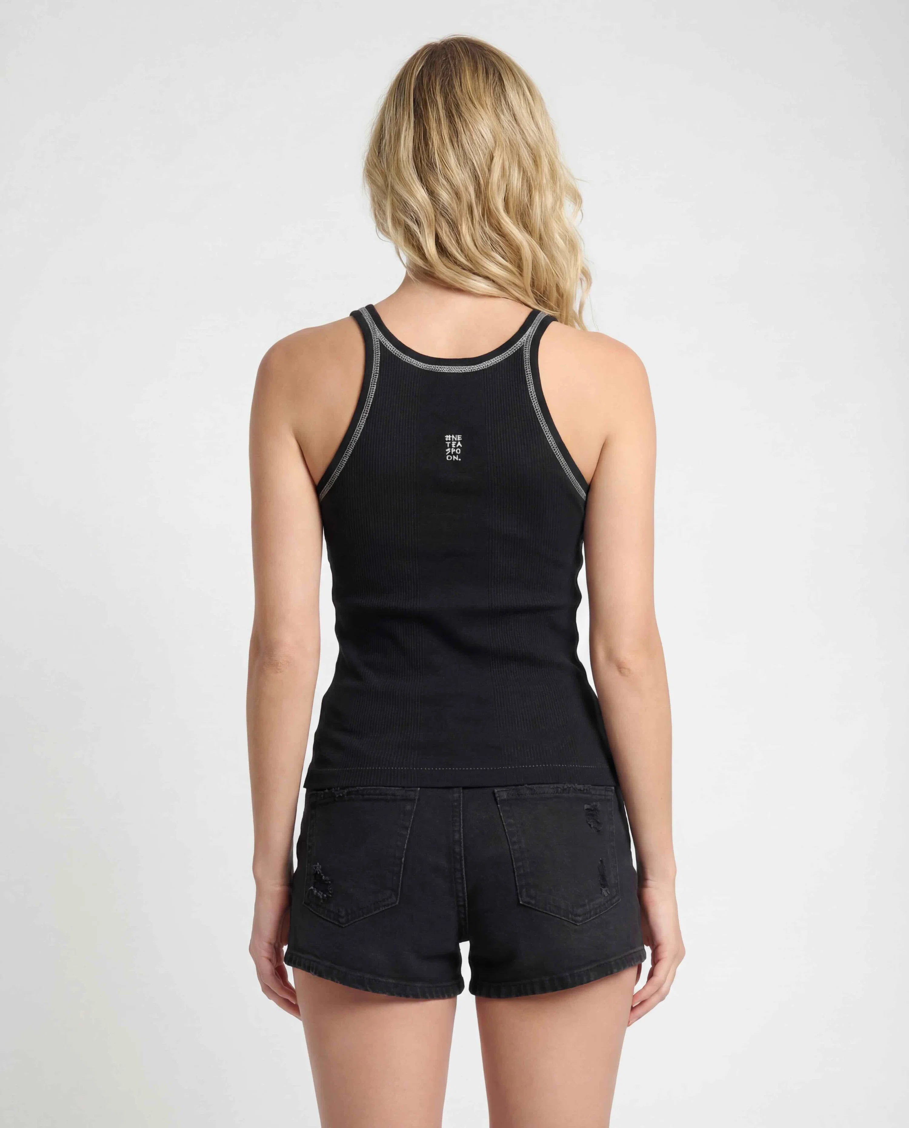 Bower Bird Rib Singlet JETT BLACK
