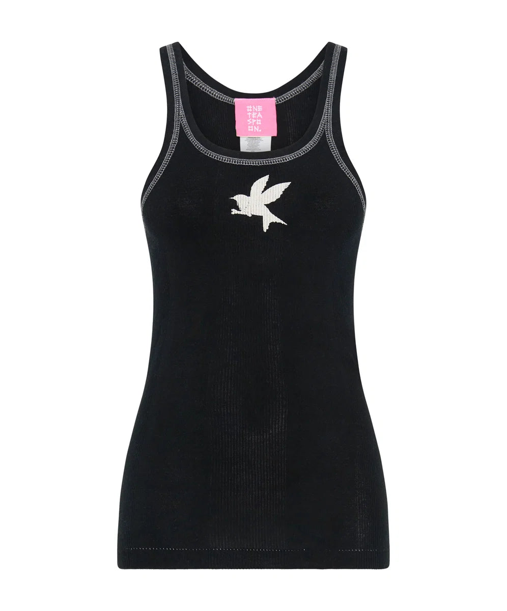 Bower Bird Rib Singlet JETT BLACK