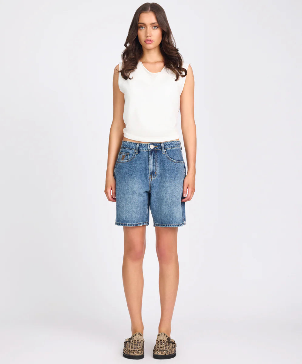 ONE TEASPOON // Jackson Mid Waist Wide Leg Shorts WESTLAND BLUE