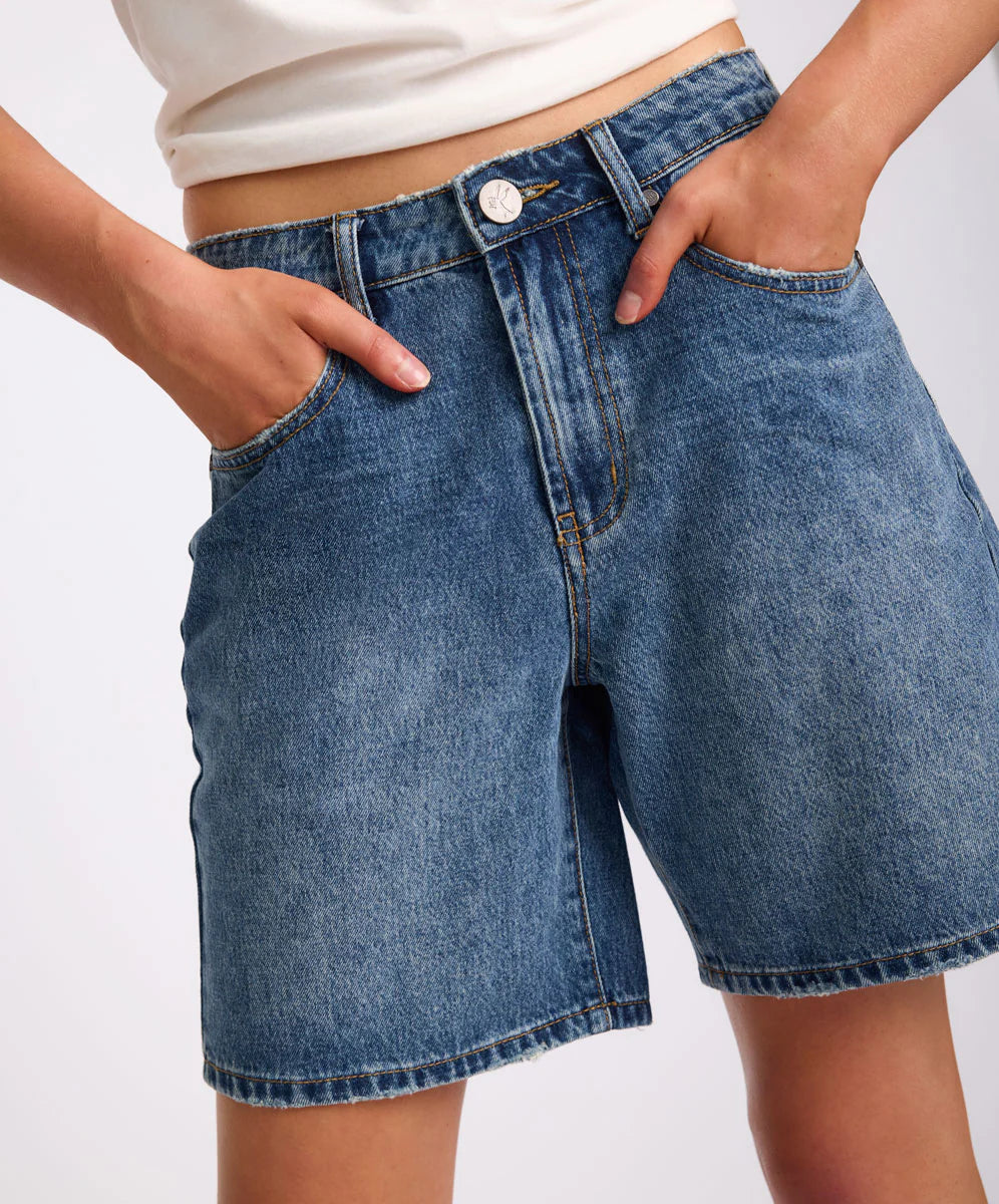 ONE TEASPOON // Jackson Mid Waist Wide Leg Shorts WESTLAND BLUE