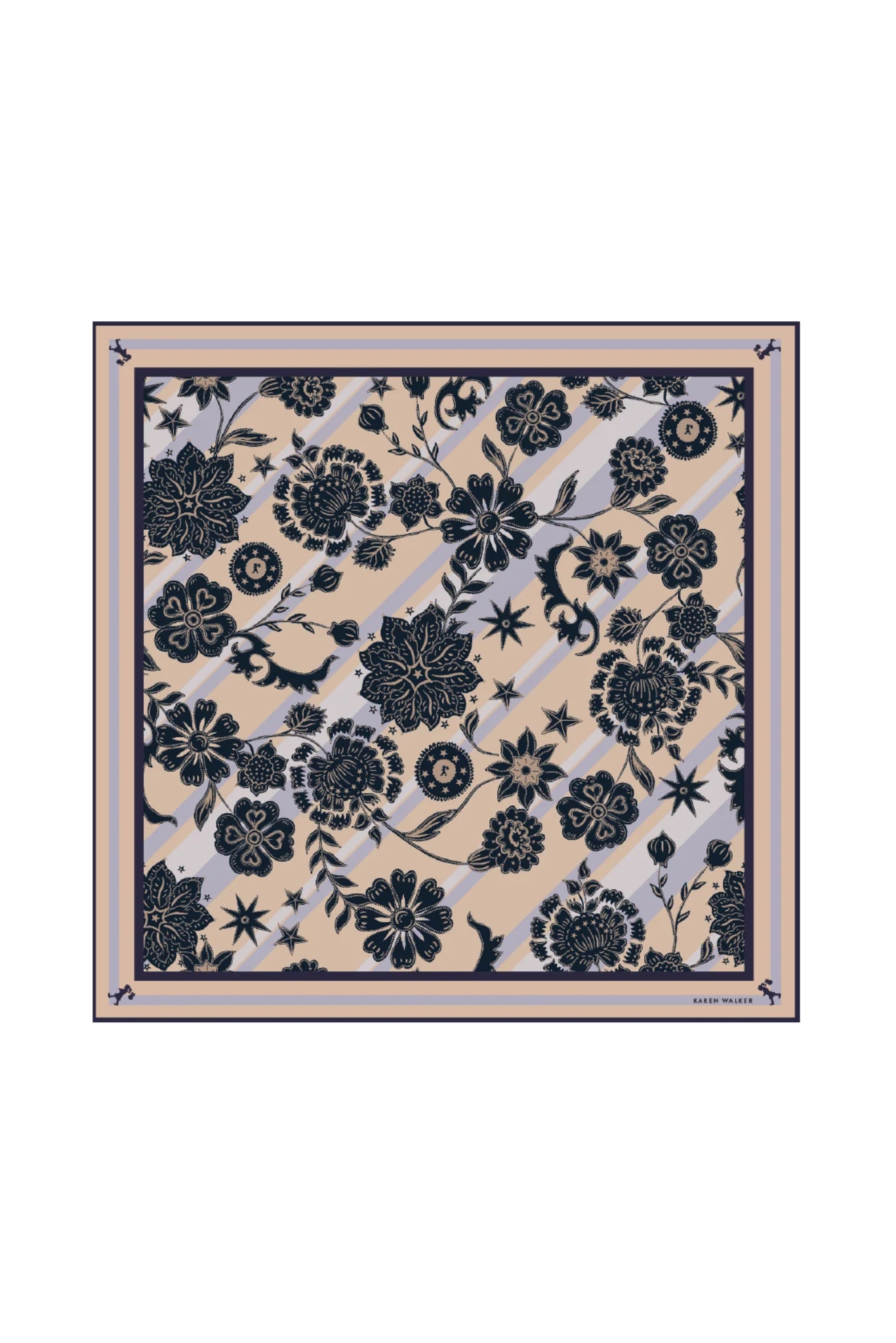 KAREN WALKER // Wanderlust Classic Silk Scarf NATURAL/NAVY