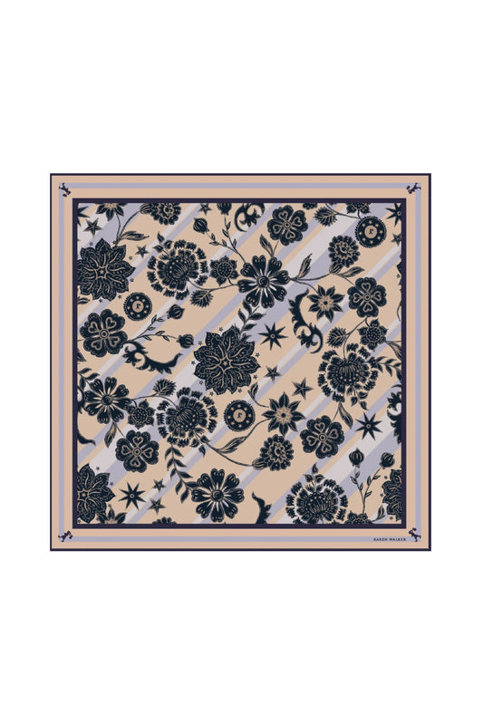 KAREN WALKER // Wanderlust Classic Silk Scarf NATURAL/NAVY
