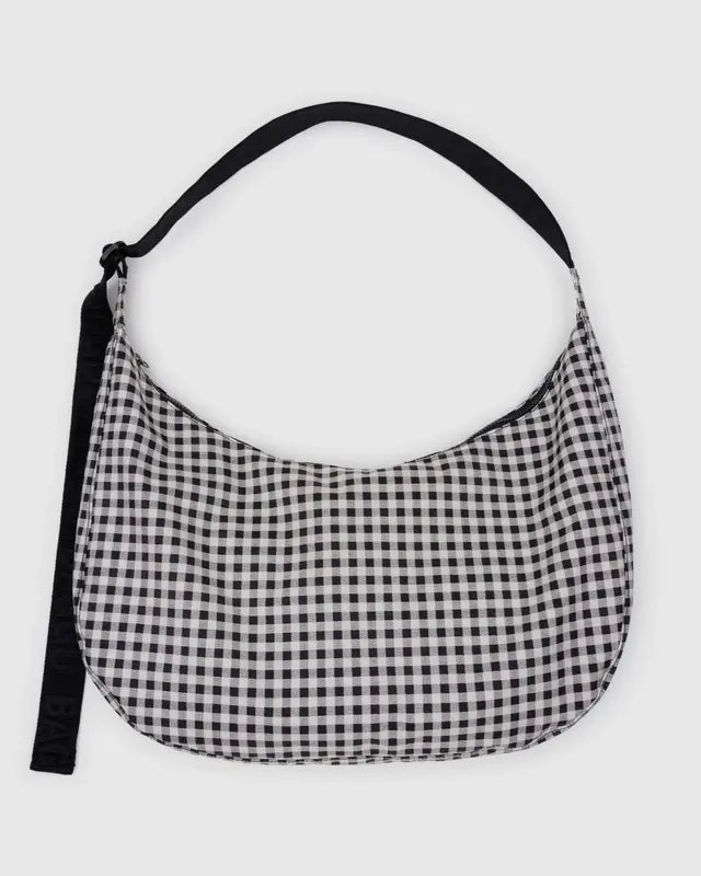 BAGGU // LARGE Nylon Crescent Bag GINGHAM BLACK/WHITE