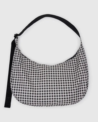 BAGGU // LARGE Nylon Crescent Bag GINGHAM BLACK/WHITE