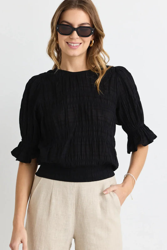 IVY + JACK // Lovely Shirred Back SS Top BLACK