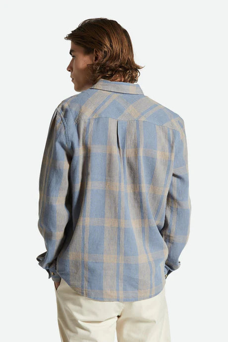 BRIXTON // Memphis Linen Blend LS Shirt STONE BLUE/SAND