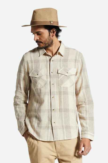 BRIXTON // Memphis Linen Blend LS Shirt WHITECAP/CINDER