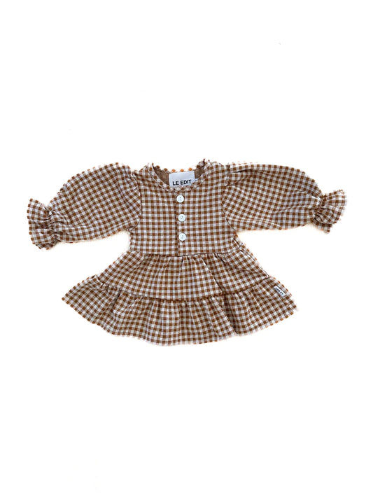 LE EDIT // Mini Gingham Dress CARAMEL