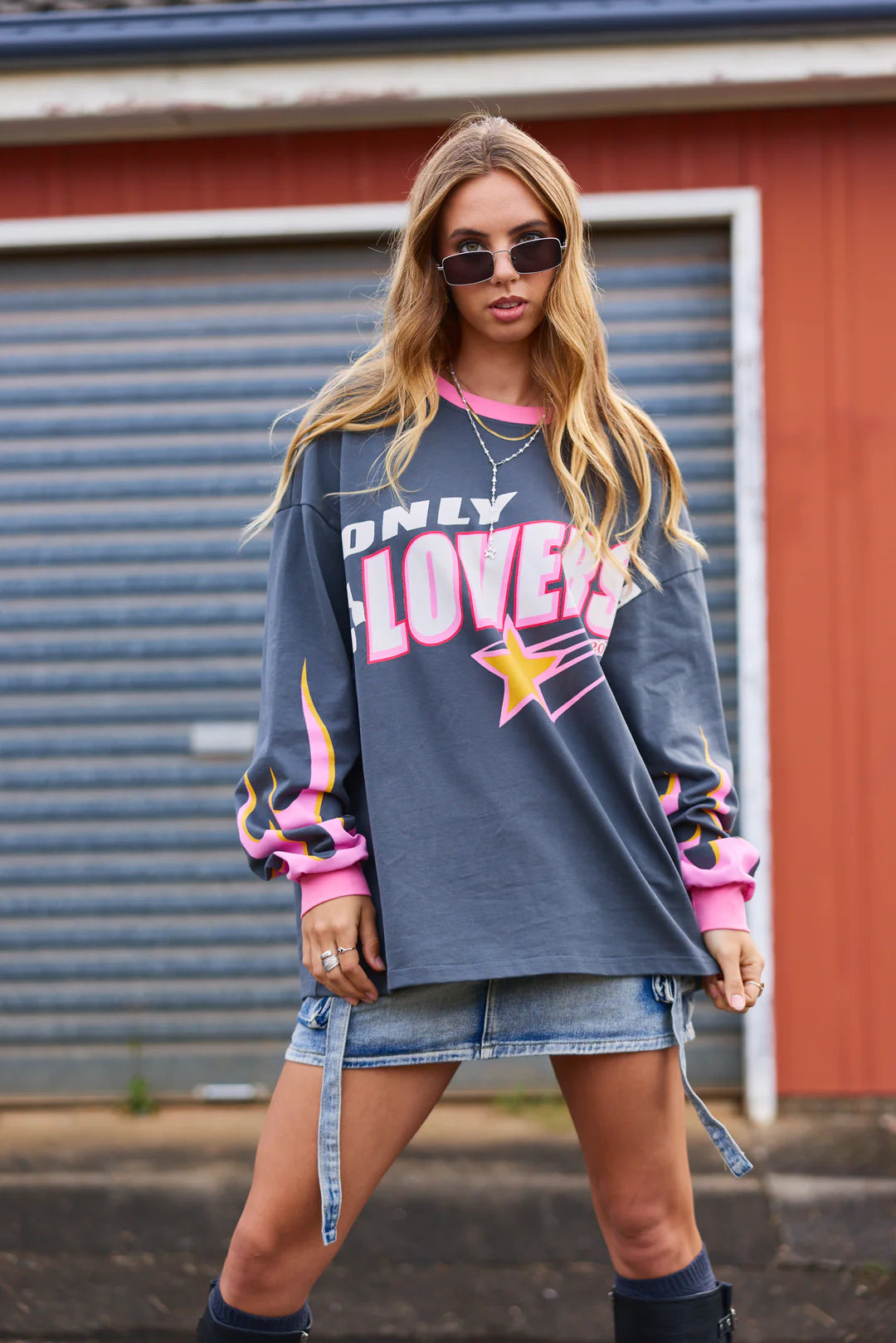 ONLY LOVERS LEFT // Moto Long sleeve Tee CHARCOAL