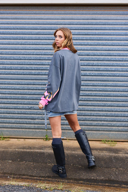 ONLY LOVERS LEFT // Moto Long sleeve Tee CHARCOAL