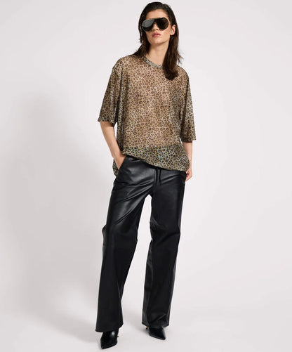 ONE TEASPOON // Mesh Striped OS Kobe Tee KHAKI CHEETAH