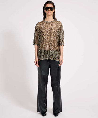 ONE TEASPOON // Mesh Striped OS Kobe Tee KHAKI CHEETAH