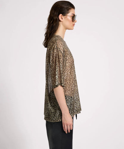 ONE TEASPOON // Mesh Striped OS Kobe Tee KHAKI CHEETAH