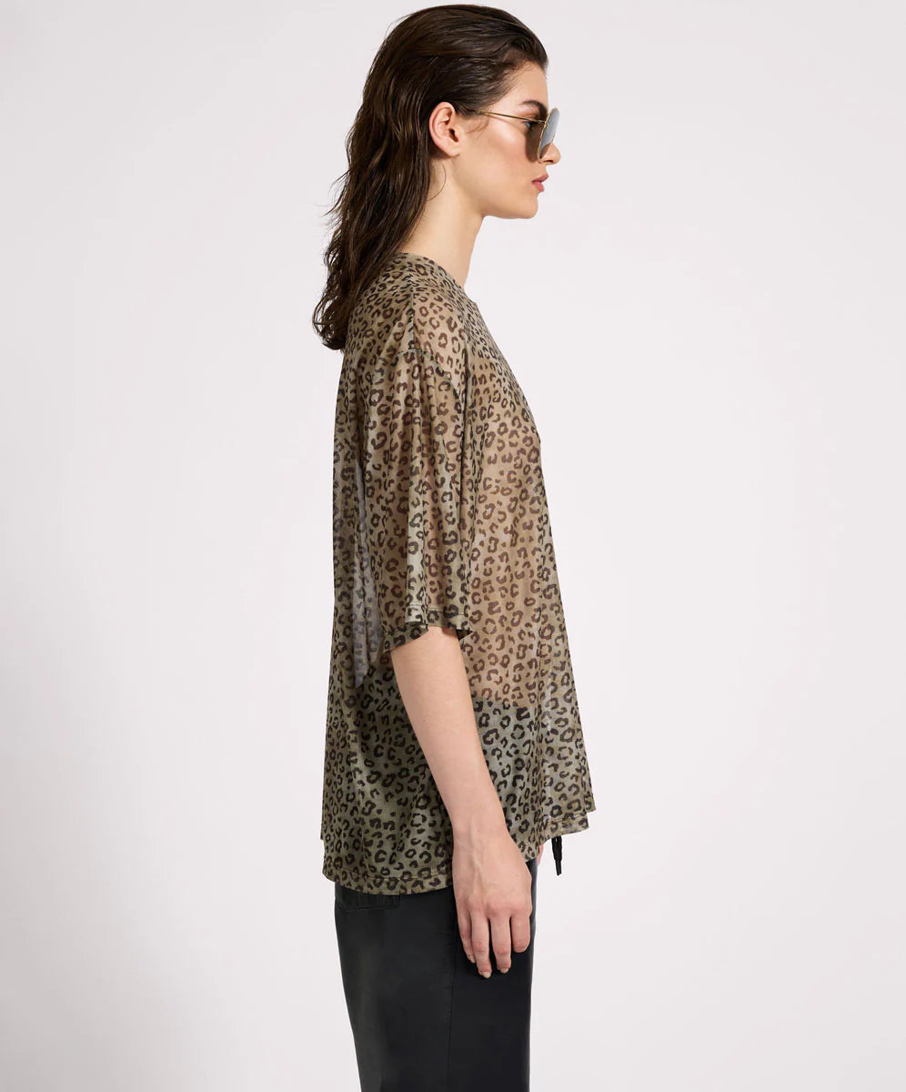 ONE TEASPOON // Mesh Striped OS Kobe Tee KHAKI CHEETAH