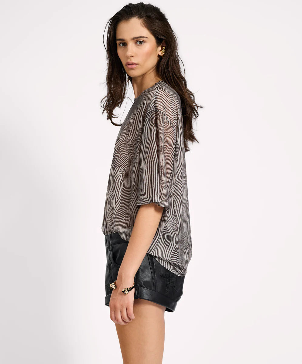 ONE TEASPOON // Mesh Striped OS Kobe Tee GREY ZEBRA