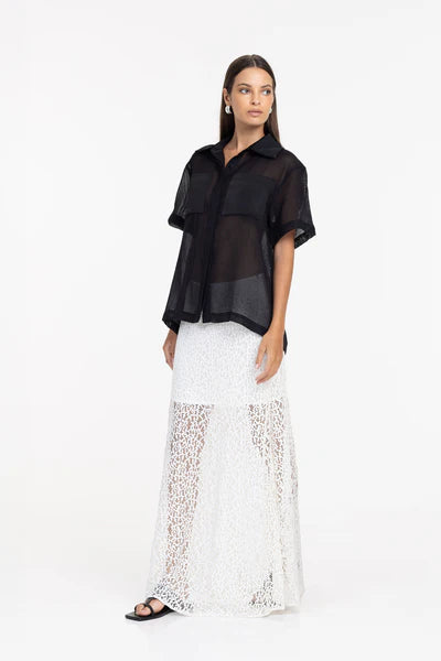 Meshed Hearts Skirt IVORY