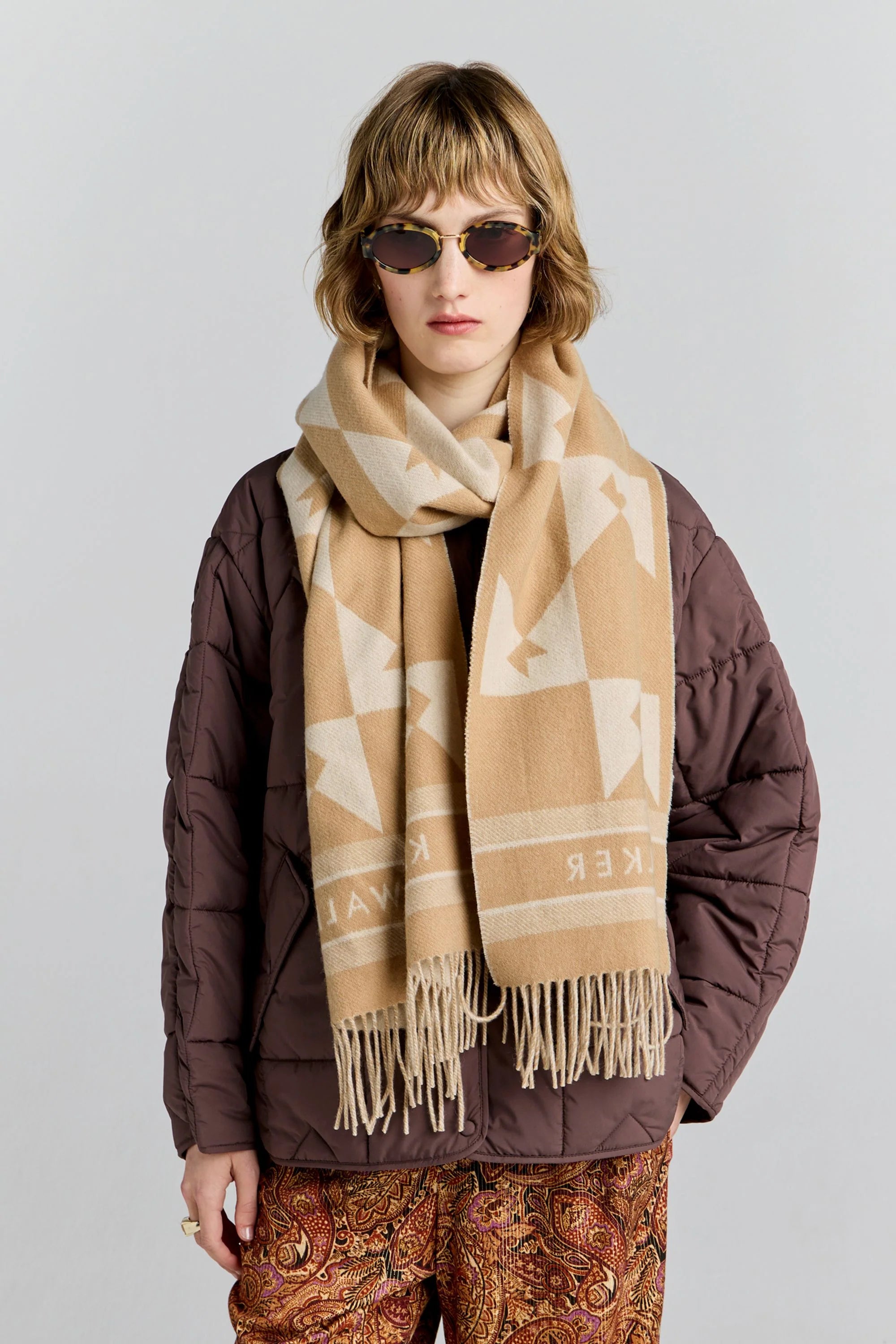 KAREN WALKER // Monogram Jacquard Scarf CREAM/TAN