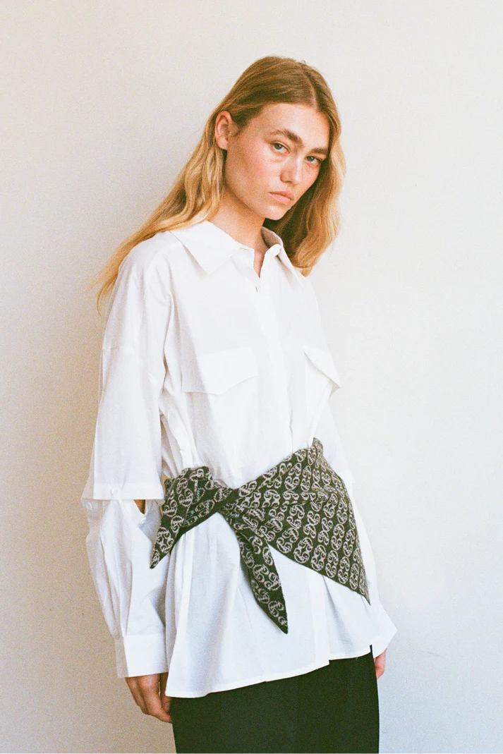 COMMONPLACE // Monogram Scarf DARK GREY/LILAC