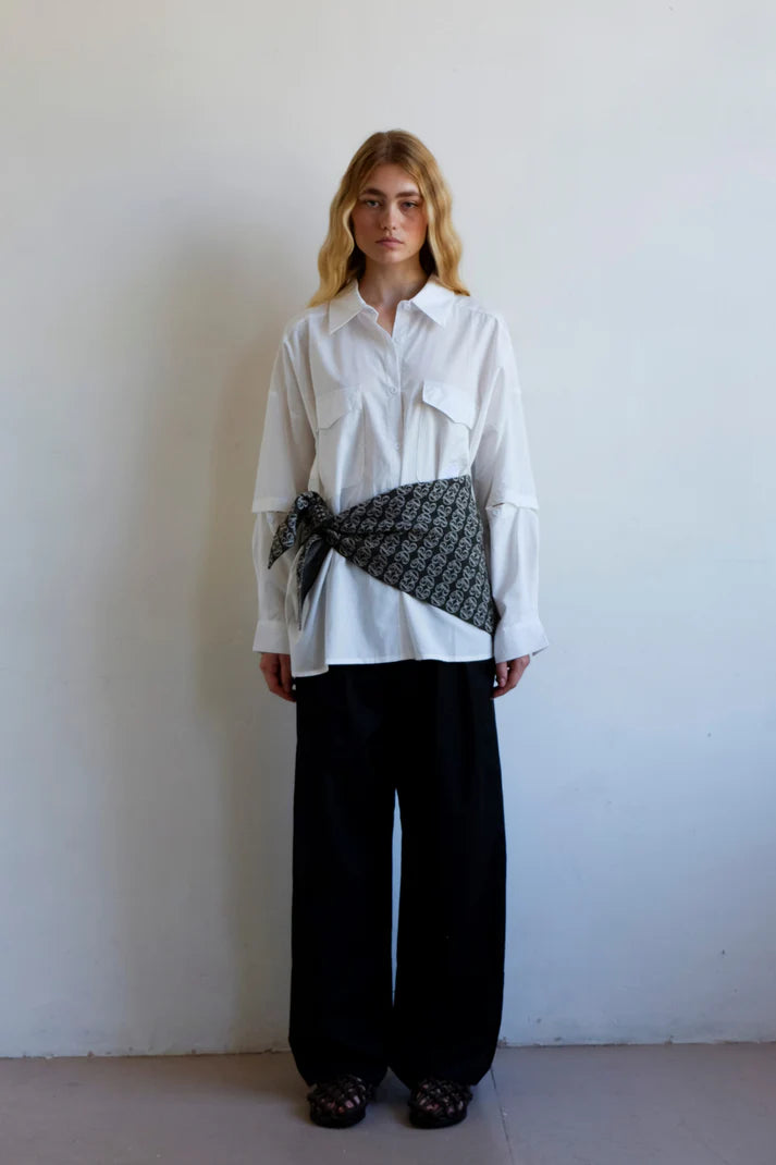 COMMONPLACE // Monogram Scarf DARK GREY/LILAC