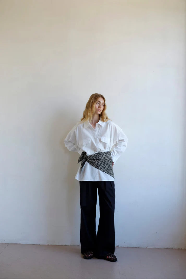 COMMONPLACE // Monogram Scarf DARK GREY/LILAC