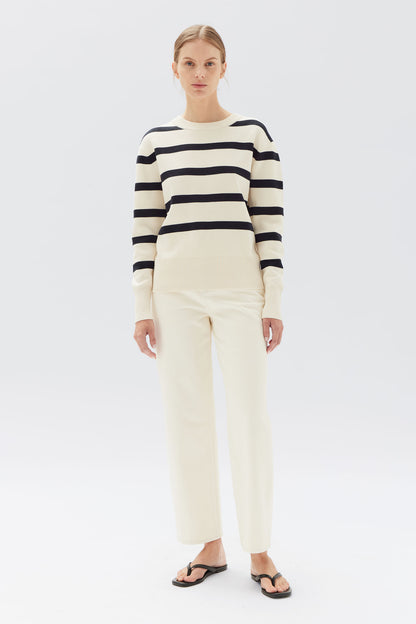 ASSEMBLY LABEL // Niam Stripe Cotton Crew ANTIQUE WHITE/NAVY