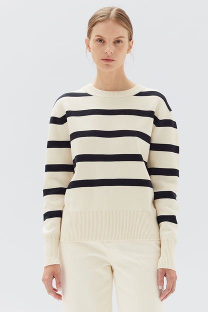 ASSEMBLY LABEL // Niam Stripe Cotton Crew ANTIQUE WHITE/NAVY