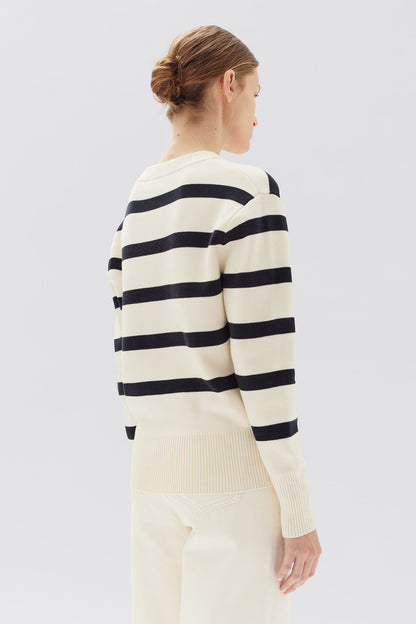 ASSEMBLY LABEL // Niam Stripe Cotton Crew ANTIQUE WHITE/NAVY
