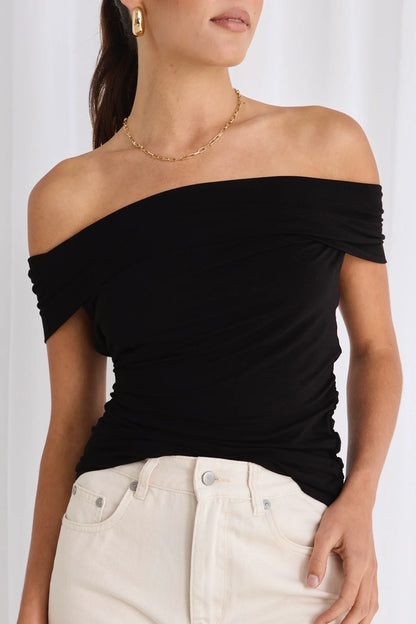 STORIES BE TOLD // Nightlife Off Shoulder Top BLACK
