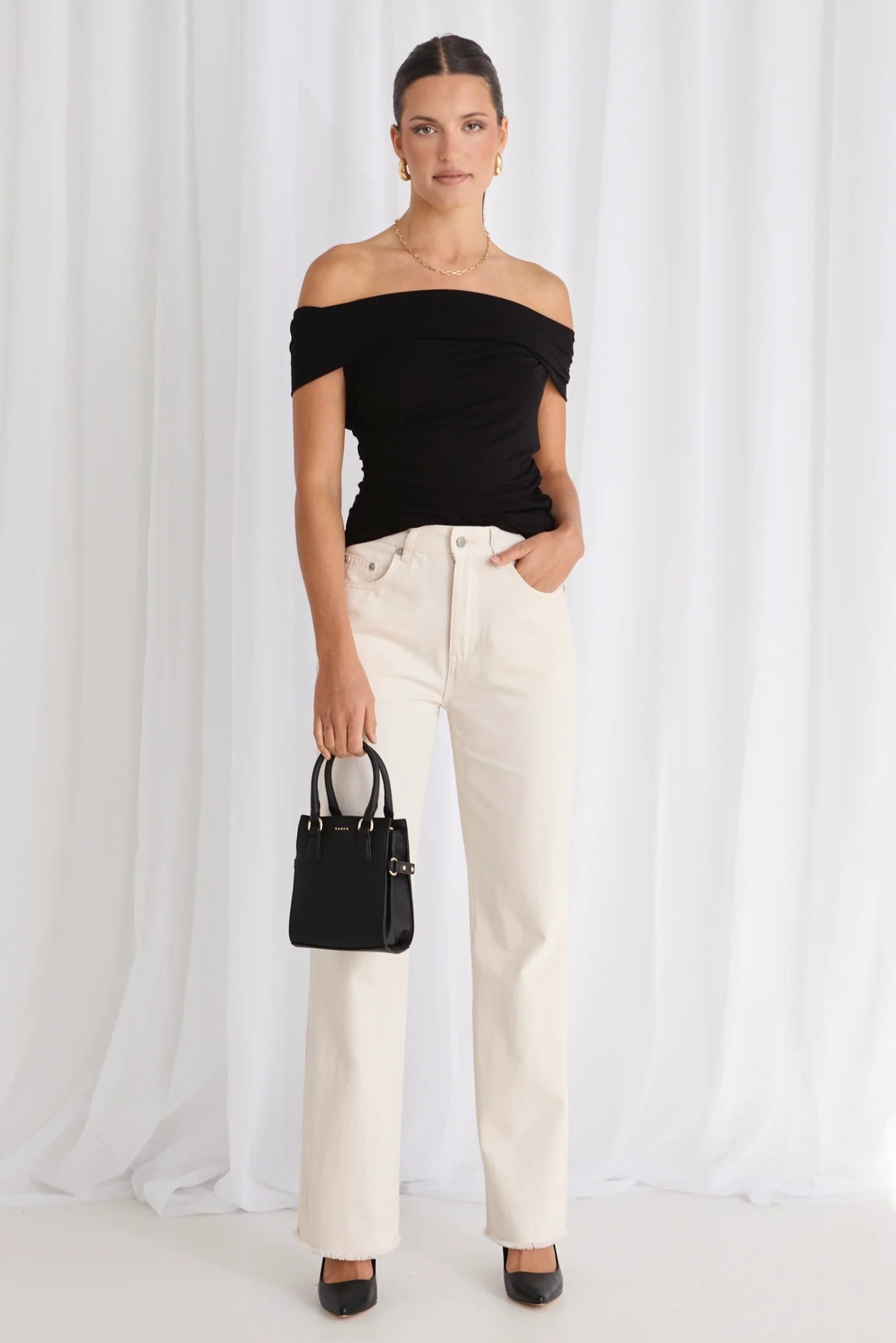 STORIES BE TOLD // Nightlife Off Shoulder Top BLACK