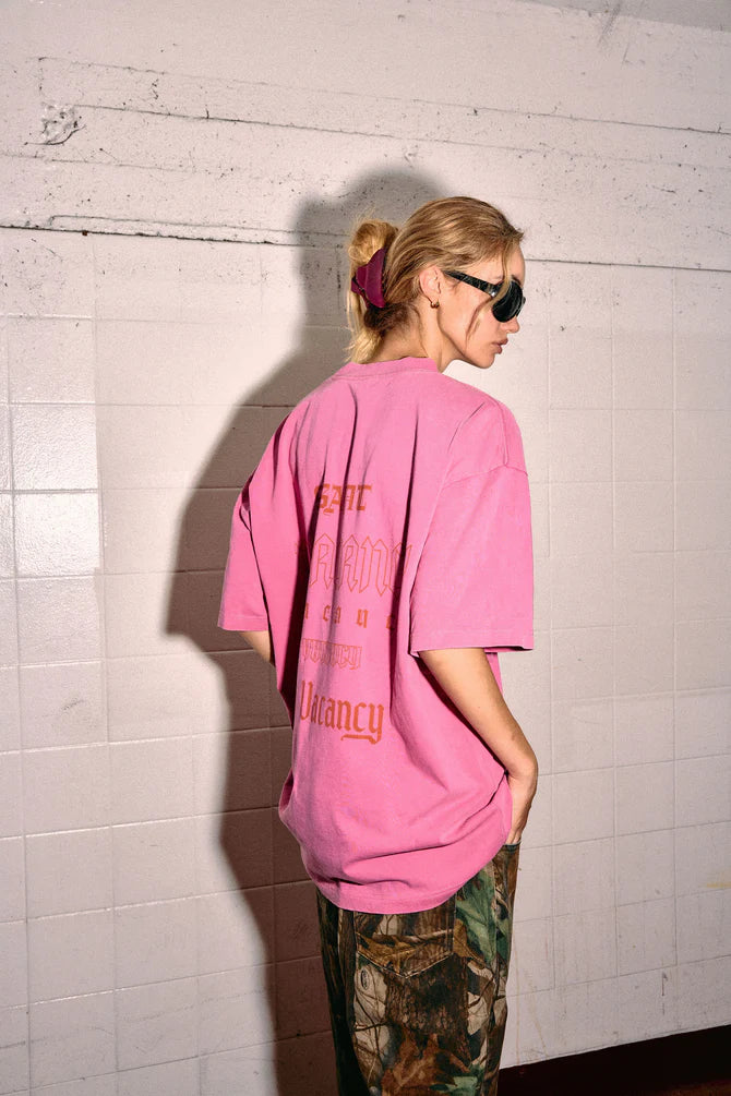 SSAINT // No Vacancy Tee ACID WASH DARK PINK