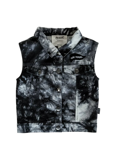 POP FACTORY SHOP // On Tour Denim Vest BLACK TIE DYE
