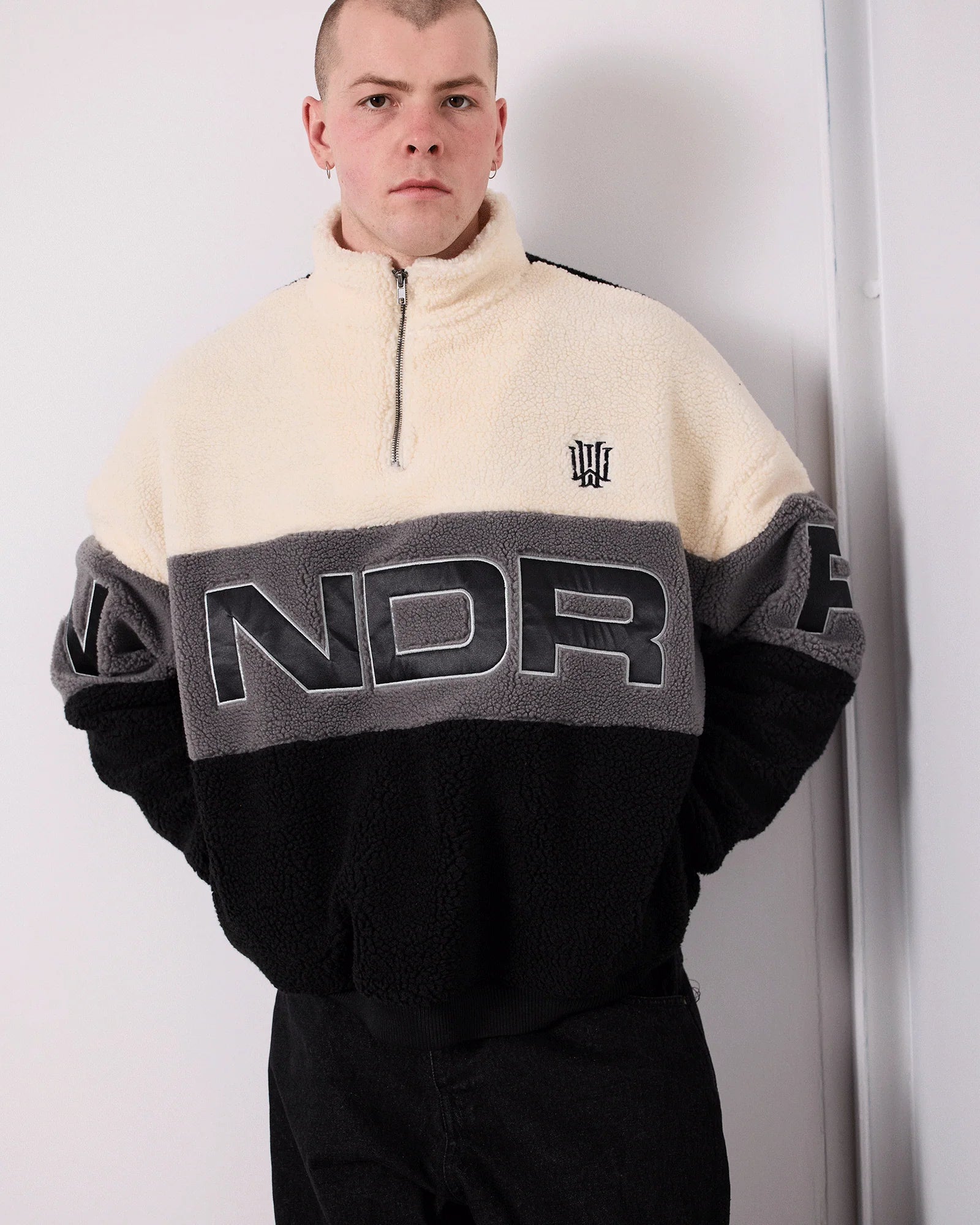 WNDRR // Primer 1/4 Zip Sherpa Fleece WHITE BLACK
