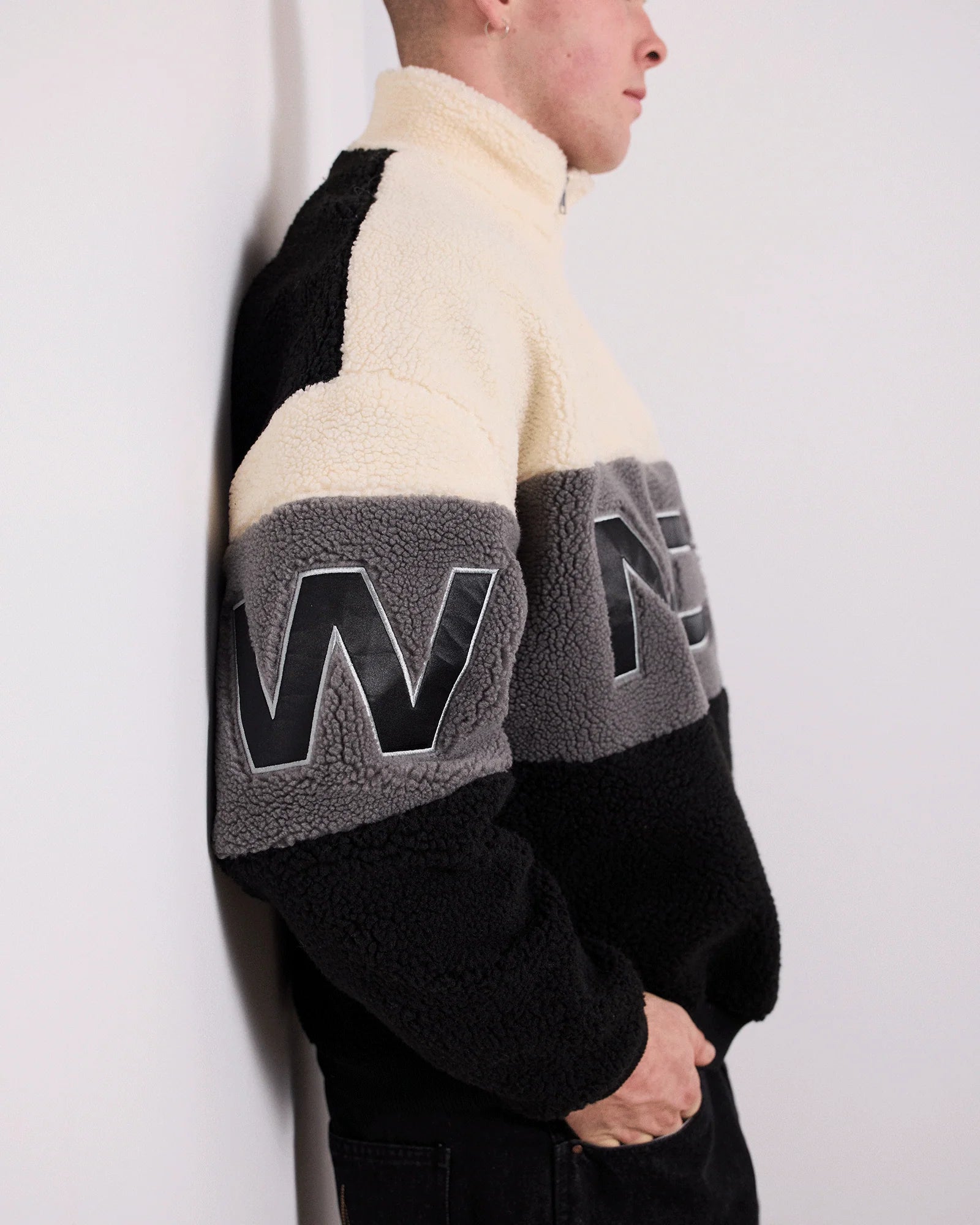 WNDRR // Primer 1/4 Zip Sherpa Fleece WHITE BLACK
