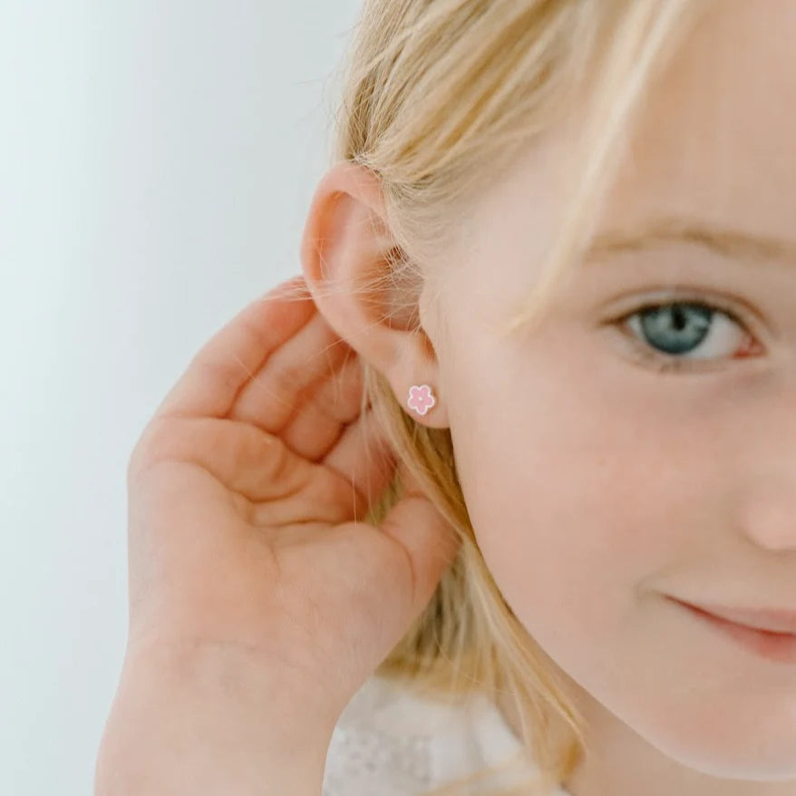 SILVER LININGS // Kids Pink Daisy Enamel Studs