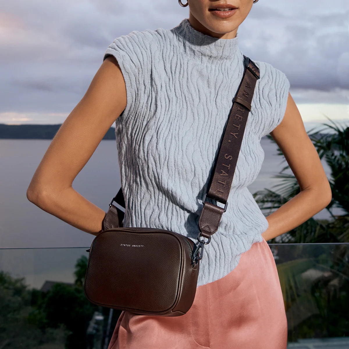 STATUS ANXIETY // Plunder With Webbed Strap Bag COCOA