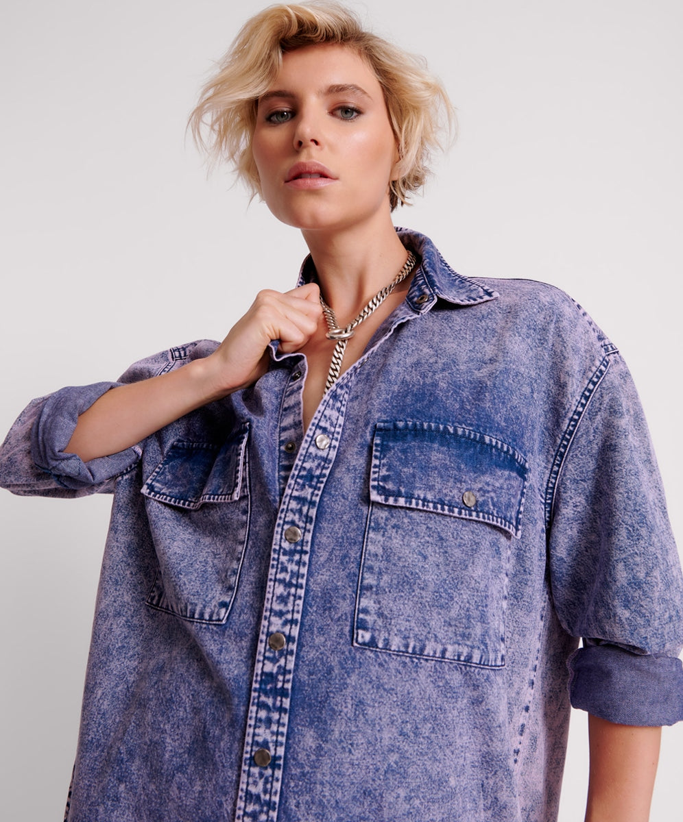 ONE TEASPOON // Purple Rain Nixie Denim Shirt Dress PURPLE