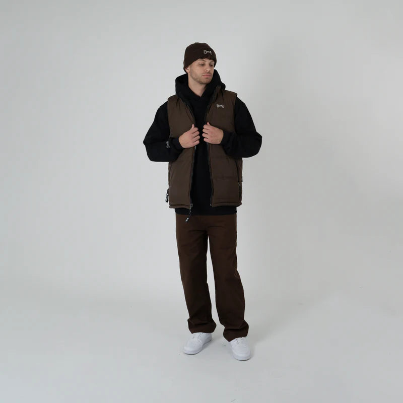 CRATE // Reversible Puffer Vest BLACK/DARK BROWN