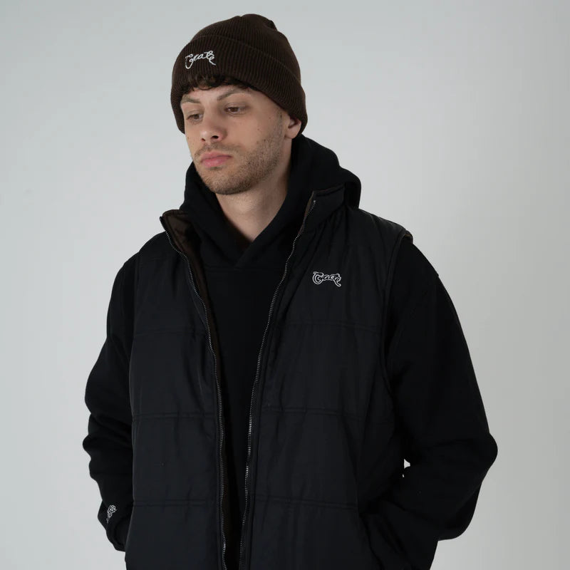 CRATE // Reversible Puffer Vest BLACK/DARK BROWN