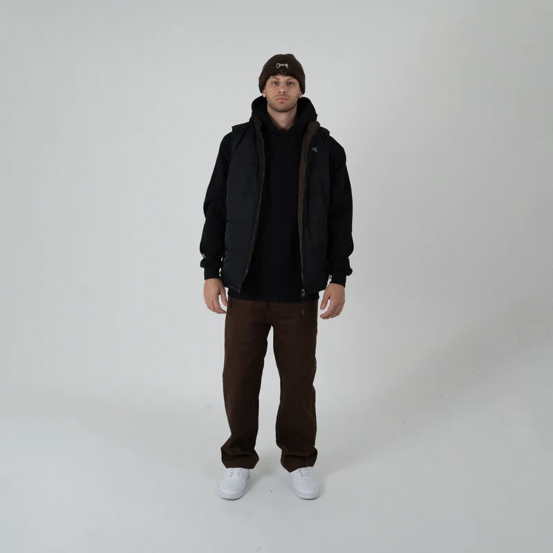 CRATE // Reversible Puffer Vest BLACK/DARK BROWN